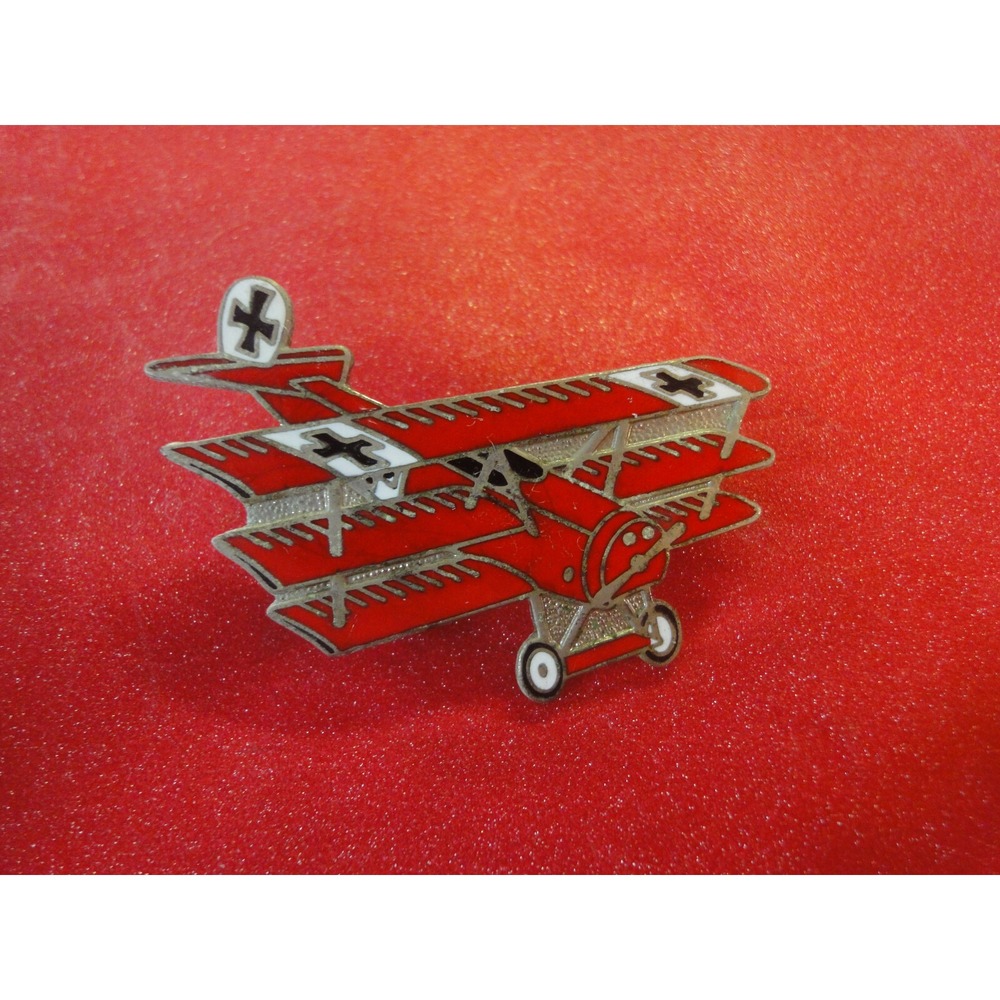vintage Airplane lapel hat pin Red with crosses